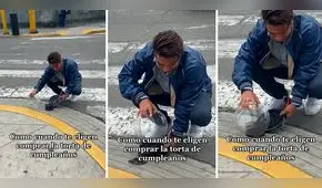 Joven compra torta de cumpleaños, se le cae y su reacción se vuelve viral: "Tenía garantías"