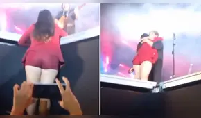 Joven trepa al escenario sin zapatos para abrazar a William Luna en Tarapoto