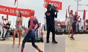 Spiderman interrumpe show de Yahaira Plasencia y saca los pasos prohibidos en festival de Mi Perú