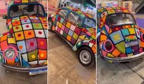 Mujer sorprende en redes al tejer a crochet un colorido forro para su Volkswagen: “Es una obra de arte”