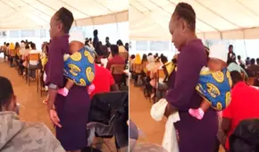 Profesora carga al bebé de su alumna mientras ella da su examen y tierna escena se hace viral