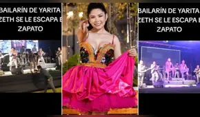 Bailarín de Yarita Lizeth hace salto prohibido y su zapato salió volando: público se lo devolvió
