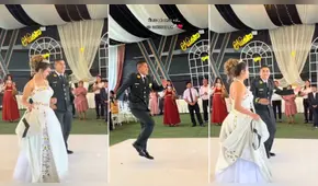 Policía la rompe en la coreografía de caporales en su matrimonio: “El novio bien alegre”