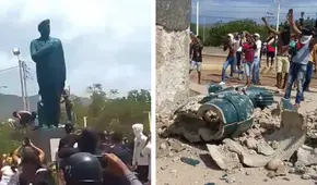 Derrumban estatua de Hugo Chávez en Falcón como parte de las protestas ante el fraude de Nicolás Maduro