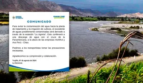 Chavimochic suspende captación de agua por contaminación de afluente del río Santa por relave minero