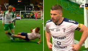 Excampeón mundial Lukas Podolski casi fractura a su rival con violenta patada en torneo amistoso