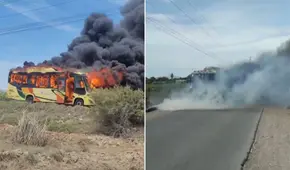 Presuntos extorsionadores incendian bus de empresa "El Dorado" tras amenazar a pasajeros en La Libertad