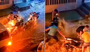 Torrencial lluvia en Jaén convierte calles en riachuelo: arrastra motocicletas y afecta viviendas