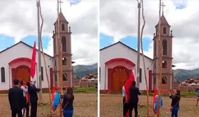 Izamiento de bandera del Perú en un tronco de árbol como mástil desata críticas durante aniversario de centro poblado en Andahuaylas