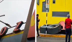 Letrero de supermercado Plaza Vea en el Callao se cae tras sismo de 6,1 en pleno Día del Padre