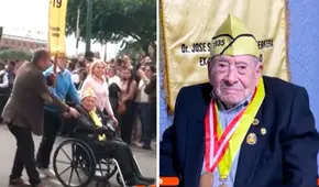 ¡Increíble! Adulto mayor de 108 años emociona a estudiantes al participar en desfile escolar en la Plaza de Armas de Trujillo
