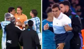 Gustavo Costas se volvió 'loco': pechó al árbitro, casi le pega y su hijo tuvo que controlarlo