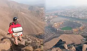 Repartidor sube a un cerro en Ate para entregar pedido, pero aprovecha para ver partido de Universitario en el Monumental
