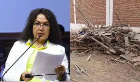Derrumban parte de la vivienda de la congresista María Acuña que se construyó en plena vía pública en Pimentel