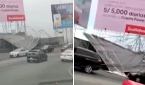 Motociclista resulta herido luego de caída de letrero en plena autopista de Cerro Centinela en Surco tras fuertes vientos en Lima