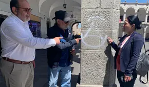 Arequipa: indignación por grafiti en columna de portal de la Plaza de Armas