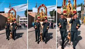 Perrito callejero conmueve por acompañar a policías en procesión de Santa Rosa: "Le faltó su uniforme"