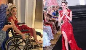 Flavia López reaparece desfilando en el Miss Grand International con ayuda de sus compañeras tras sufrir fuerte accidente
