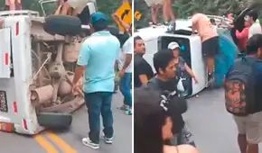 Turistas salvan de morir tras volcadura de combi a metros de un abismo en carretera de Tarapoto Turistas salvan de morir tras volcadura de combi a metros de un abismo en carretera de Tarapoto