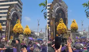 Casi se cae el Señor de los Milagros en su recorrido frente al Hospital Arzobispo Loayza