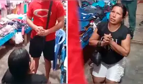Mujer que robaba con sus hijos pide perdón de rodillas a sus víctimas para no ser denunciada: fue intervenida por las rondas de Loreto