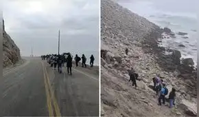 Arequipa: Habilitan vía alterna para más de 700 pasajeros varados en la Panamericana Sur por derrumbe de rocas en la carretera