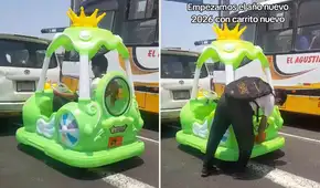 Peruano maneja carrito infantil en pleno tráfico de Lima y sorprende al detenerse para colocarle monedas