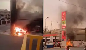 Fuerte incendio consume vehículo en grifo Pecsa en Surco: bomberos envían unidades