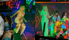 Gisela Valcárcel fue cargada por bailarín y cortó la humisha en concierto de Explosión de Iquitos