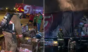 Los Olivos: fuerte incendio consume camión de encomiendas de Shalom en plena Panamericana Norte