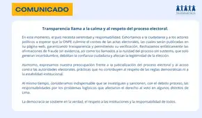 Transparencia solicita a candidatos abstenerse de hacer llamados a la insurgencia