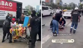 Fiscalizadores de La Victoria decomisan carro de golosinas y madre ambulante termina en el suelo