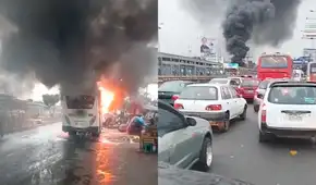 Incendio de bus de transporte público genera fuerte tráfico en av. Caquetá y moviliza 4 unidades de bomberos en San Martín de Porres