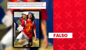 Es falso que Marc Cucurella haya llevado el trofeo oficial de la Copa Mundial de la FIFA en una bolsa de plástico: en realidad, se trataba de una versión LEGO
