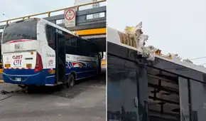 Bus de la empresa CTI queda atrapado bajo puente de avenida Brasil: desinflaron las llantas para liberar el vehículo