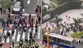 Policías y transportistas se enfrentan por carril exclusivo del Corredor Azul en la Av. Arequipa