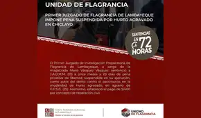 Chiclayo: condenan a 11 meses y 20 días de prisión por hurto agravado