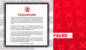 Es falso que el JNE haya emitido un comunicado que confirme una segunda vuelta regional en Loreto