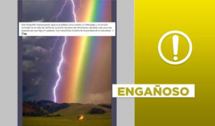 Esta foto no muestra el encuentro entre un relámpago y un arcoíris en California