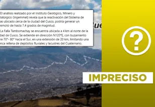 Ingemmet no “reveló” recientemente que falla Tambomachay generaría un terremoto de 7.4 en Cusco