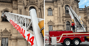 Escalera de Bomberos es usada para limpiar ventanas y escudo del Palacio de Gobierno: Brigadier Rafael Loza responde a polémica