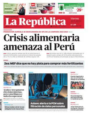 Edición Impresa - La Republica | Lima - Viernes 20 de Mayo del 2022