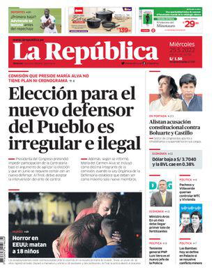 Edición Impresa - La Republica | Lima - Miercoles 25 de Mayo del 2022