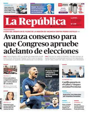 Edición Impresa - La Republica | Lima - Lunes 05 de Diciembre del 2022