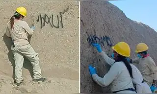 Chan Chan: retiran pintas con aerosol del Palacio Rivero y descartan daños en estructuras originales Chan Chan: retiran pintas con aerosol del Palacio Rivero y descartan daños en estructuras originales