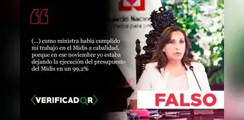 Es falso que Midis ejecutó el 99,2% de su presupuesto en noviembre del 2022, como dijo Dina Boluarte