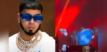 ¡Al igual que Karol G! Anuel AA se resbala y sufre caída durante concierto en México