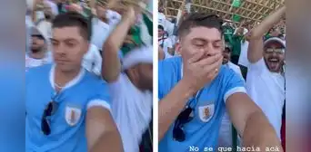 Ignacio Baladán recibe codazo mientras hinchas de Arabia Saudita celebraban victoria ante Argentina Ignacio Baladán recibe codazo mientras hinchas de Arabia Saudita celebraban victoria ante Argentina