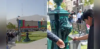 Vino y pisco brotan desde piletas de la plaza de Armas de Moquegua Vino y pisco brotan desde piletas de la plaza de Armas de Moquegua
