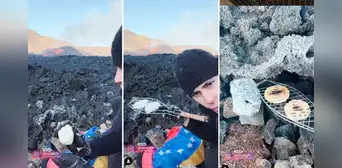 Turista cocina arepas rellenas sobre lava de un volcán en Islandia